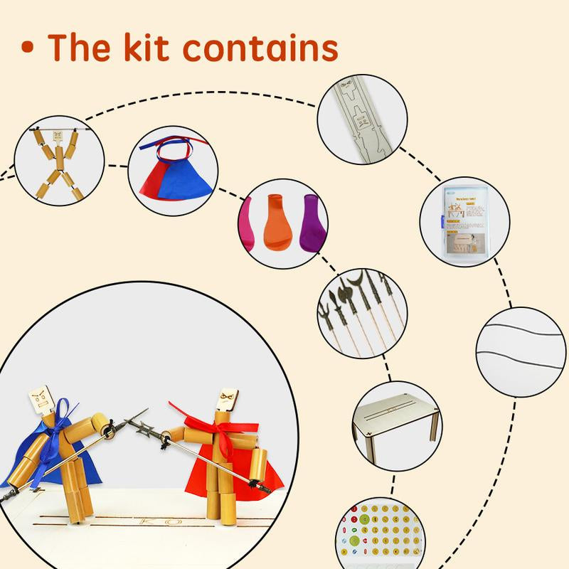 Nautydaddy Bamboo Robots Fighting Game Set for Kids & Adults - 2 Robots, Wooden Arena, Weapons, Stickers, Balloons, Control Ropes - Classic Kungfu Style - Perfect Gift for Christmas, Birthdays