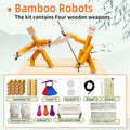 Nautydaddy Bamboo Robots Fighting Game Set for Kids & Adults - 2 Robots, Wooden Arena, Weapons, Stickers, Balloons, Control Ropes - Classic Kungfu Style - Perfect Gift for Christmas, Birthdays