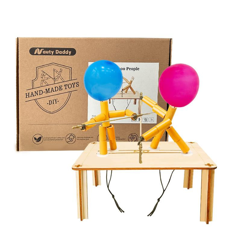 Nautydaddy Bamboo Robots Fighting Game Set for Kids & Adults - 2 Robots, Wooden Arena, Weapons, Stickers, Balloons, Control Ropes - Classic Kungfu Style - Perfect Gift for Christmas, Birthdays