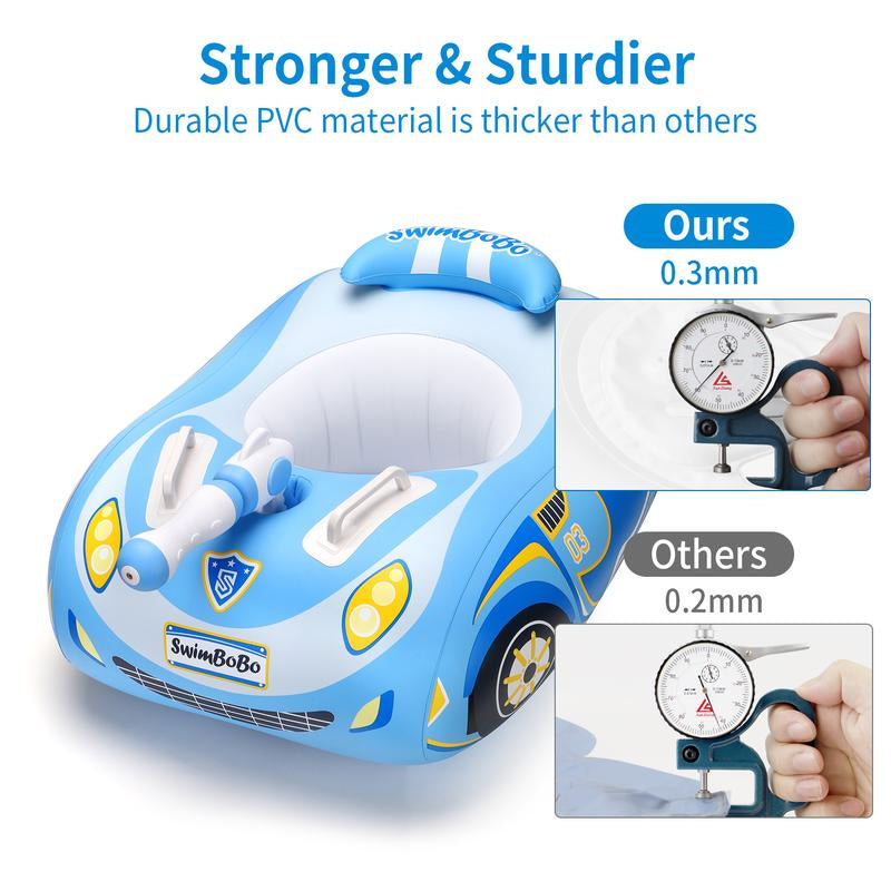 Swimbobo Blue Thicken Pvc Toddler Pool Float with Seat Boat Inflatable Water Gun Ride-On Car for Kids Outdoor Toys for Summer Watergun