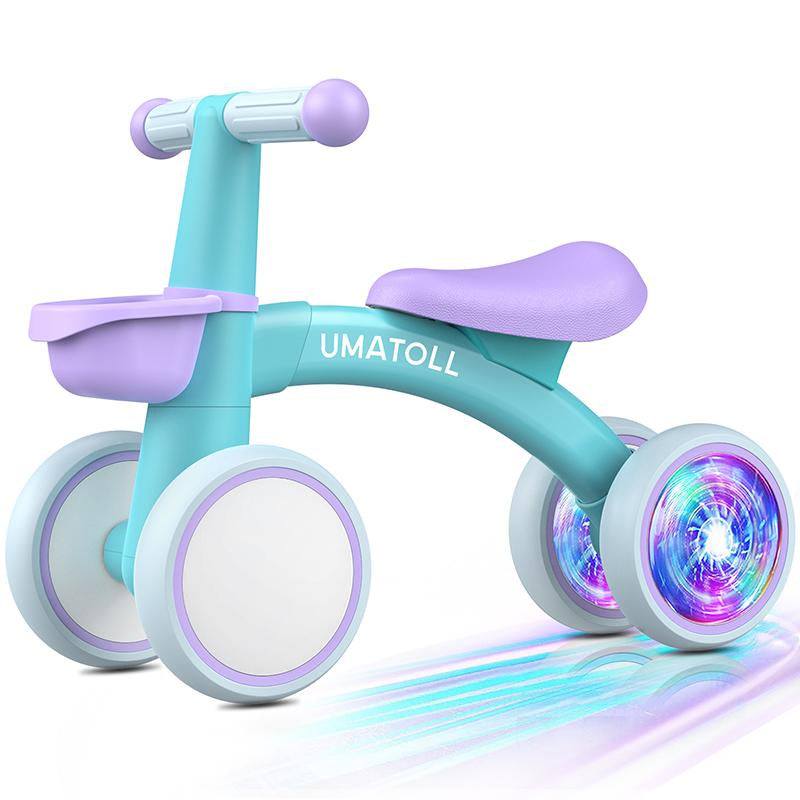 Umatoll Colorful Lighting Baby Balance Bike Toys for 1 Year Old Boys Christmas Gifts, Adjustable Seat Baby Walker, One Year Old Boy Birthday Gifts, 12-24 Months Toddler First Ride on Toys with Removable Basket，Kids Stuff for Boys