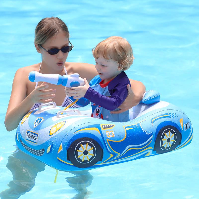 Swimbobo Blue Thicken Pvc Toddler Pool Float with Seat Boat Inflatable Water Gun Ride-On Car for Kids Outdoor Toys for Summer Watergun