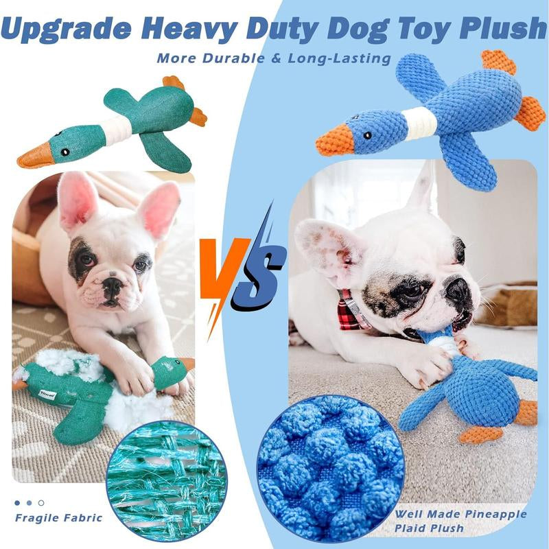 Upgraded Goose Indestructible Dog Toys for Aggressive Chewers Small Medium Large Breed, Crinkle Squeaky Plush Dog Puppy Chew Toys for Teething, Duck Puppy Toys