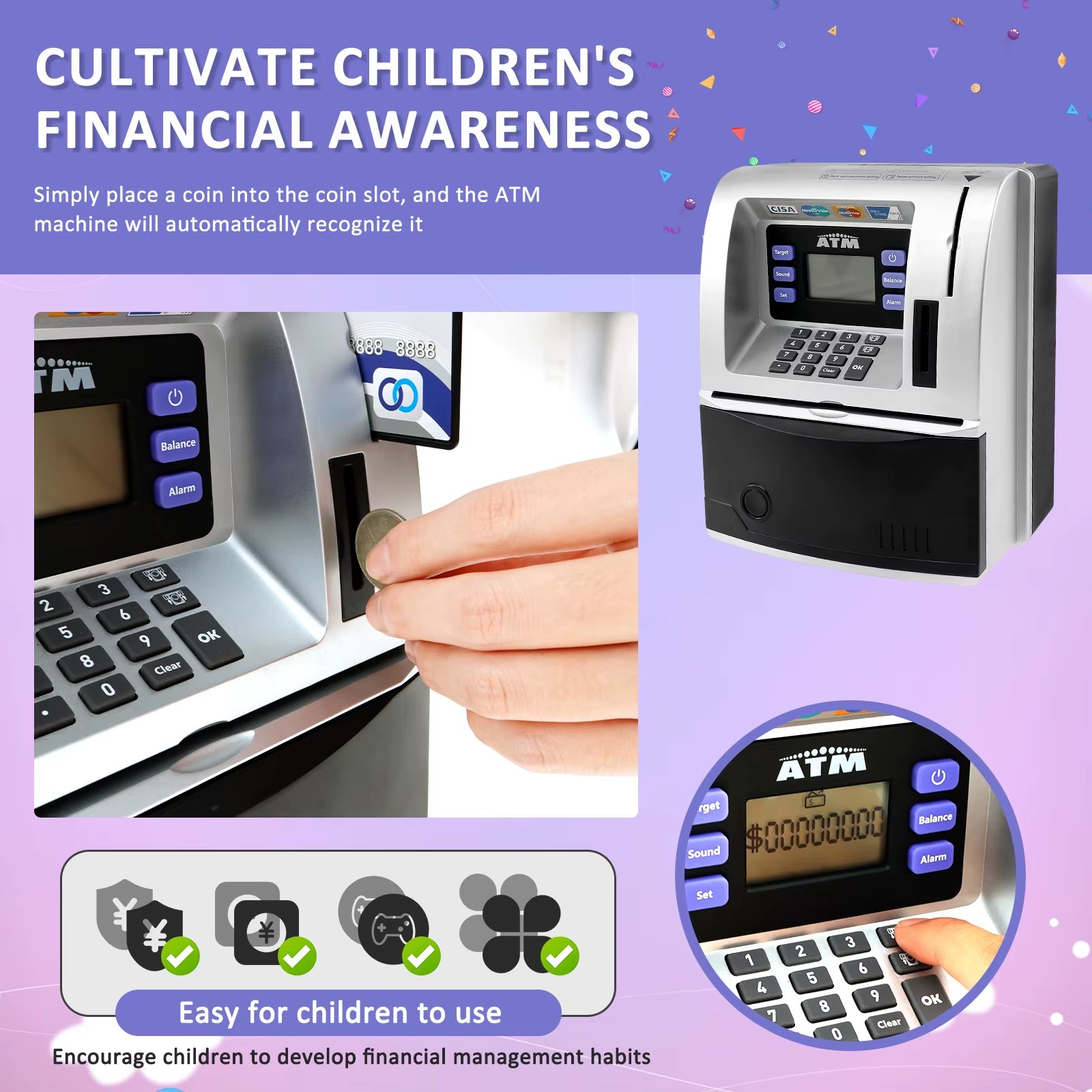 ATM Piggy Bank Convenient Kids ATM Machine Safe Talking ATM Piggy Banks Upgraded Digital Electronic Savings Safe Machine Box