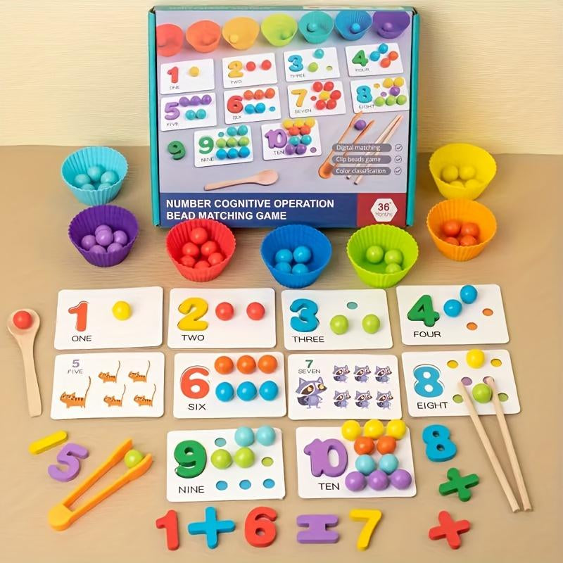 Color Scrabble Number Cognitive Operation Bead Matching Game - 1 Set of Color Bead Matching Game for Pre-Kindergarten and Kindergarten Education