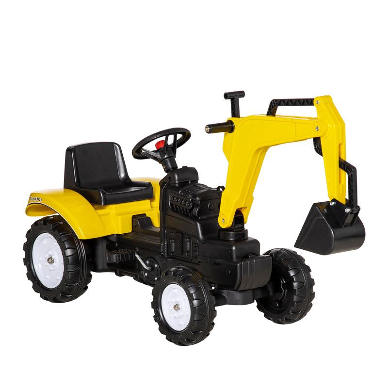 Aosom Kids Ride on Farm Tractor, Manual Pedal Ride on Car with Back Storage Trailer, Shovel & Rake, Horn for Age 3 Years Old, Yellow