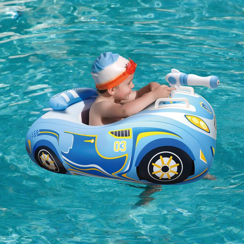 Swimbobo Blue Thicken Pvc Toddler Pool Float with Seat Boat Inflatable Water Gun Ride-On Car for Kids Outdoor Toys for Summer Watergun