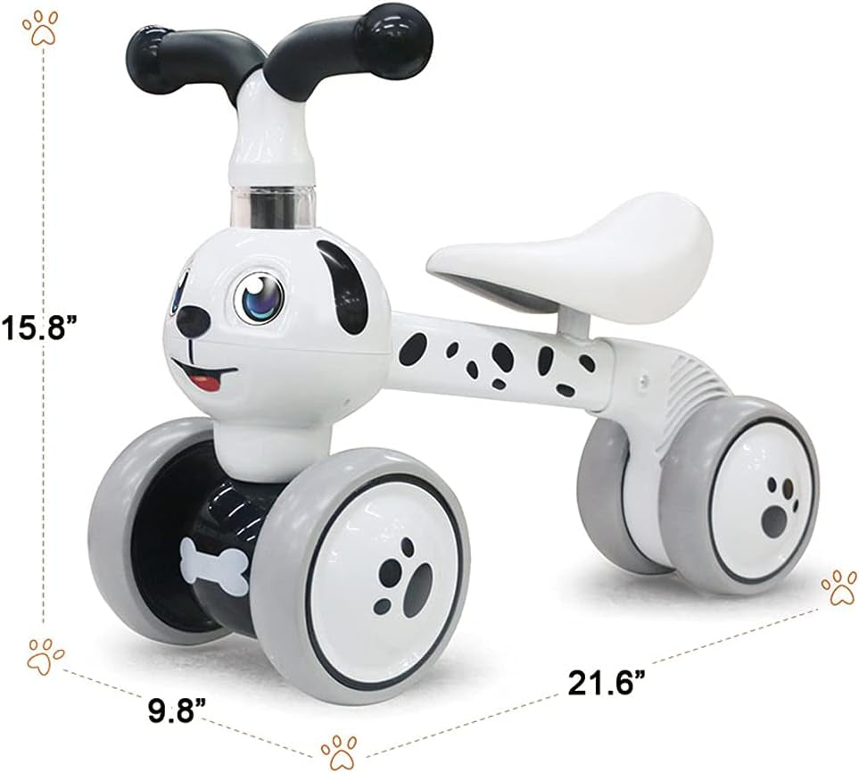 Baby Balance Bikes for 1 2 3 Year Old Boys Girls, Riding Toys for 10-36 Month Toddler | No Pedal Infant 4 Wheels Baby Bicycle | Best First Birthday New Year Holiday (Dog)