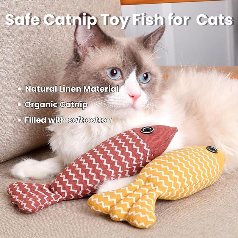 Petdays 3Pcs Interactive Catnip Fish Toys, Crinkle Sound Toys Soft Linen, Cat Kicker, Indoor Kitty Kitten Exercise Toys