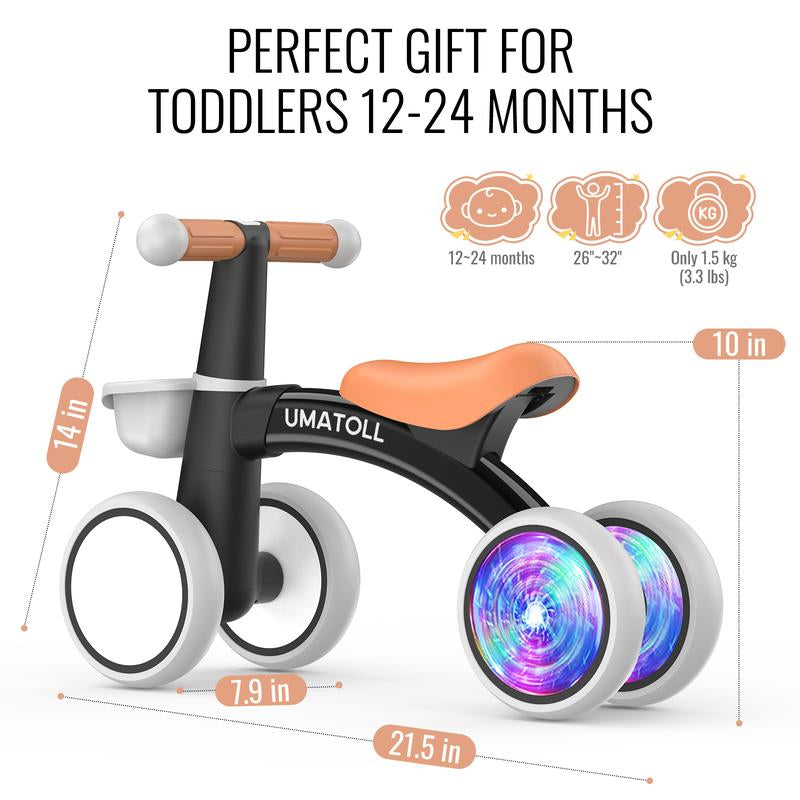 Umatoll Colorful Lighting Baby Balance Bike Toys for 1 Year Old Boys Christmas Gifts, Adjustable Seat Baby Walker, One Year Old Boy Birthday Gifts, 12-24 Months Toddler First Ride on Toys with Removable Basket，Kids Stuff for Boys