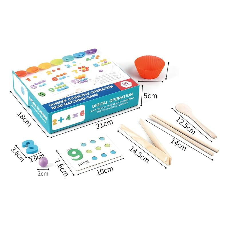 Wooden Clamp and Bead Matching Set – Colorful Math Learning Toy for Toddlers, Fine Motor Skills, Counting, and Visual Cognitive Development