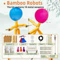 Nautydaddy Bamboo Robots Fighting Game Set for Kids & Adults - 2 Robots, Wooden Arena, Weapons, Stickers, Balloons, Control Ropes - Classic Kungfu Style - Perfect Gift for Christmas, Birthdays