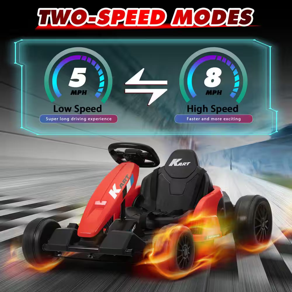 24-Volt Kids Ride on Drift Car Electric Go Kart for Kids Ages 4-16 Ride on Toy Car W/Music, Red and Black