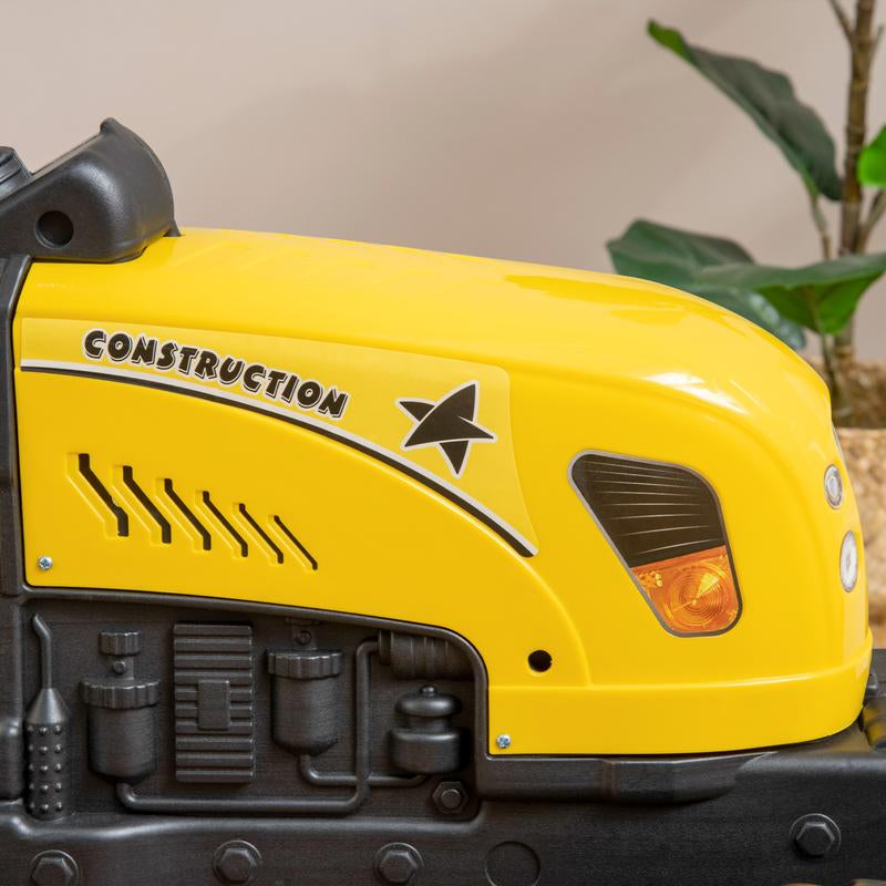 Aosom Kids Ride on Farm Tractor, Manual Pedal Ride on Car with Back Storage Trailer, Shovel & Rake, Horn for Age 3 Years Old, Yellow