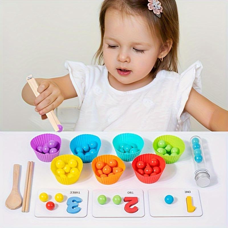 Wooden Clamp and Bead Matching Set – Colorful Math Learning Toy for Toddlers, Fine Motor Skills, Counting, and Visual Cognitive Development