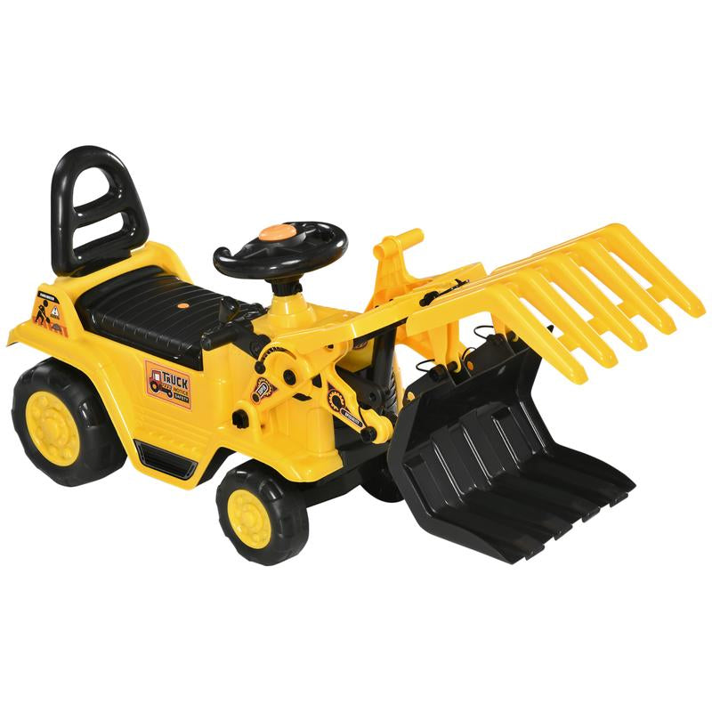 Aosom Kids Ride on Farm Tractor, Manual Pedal Ride on Car with Back Storage Trailer, Shovel & Rake, Horn for Age 3 Years Old, Yellow