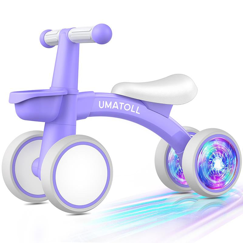 Umatoll Colorful Lighting Baby Balance Bike Toys for 1 Year Old Boys Christmas Gifts, Adjustable Seat Baby Walker, One Year Old Boy Birthday Gifts, 12-24 Months Toddler First Ride on Toys with Removable Basket，Kids Stuff for Boys