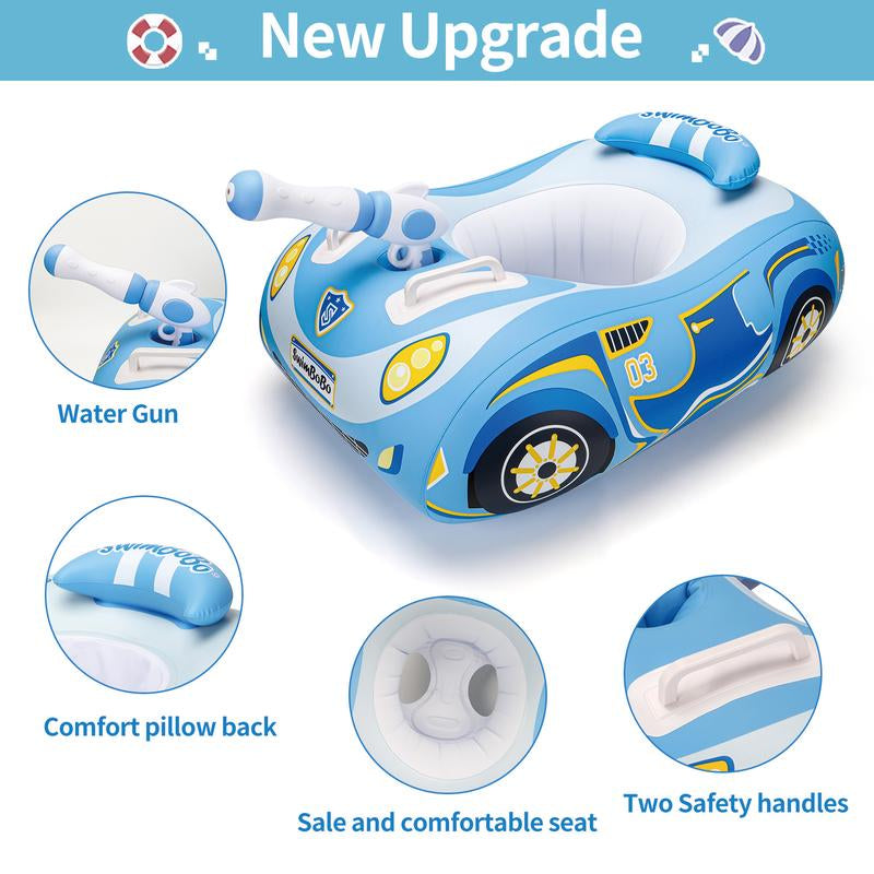 Swimbobo Blue Thicken Pvc Toddler Pool Float with Seat Boat Inflatable Water Gun Ride-On Car for Kids Outdoor Toys for Summer Watergun