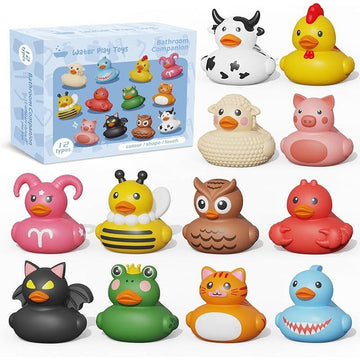 12PCS Rubber Ducks Toddler Bath Toys