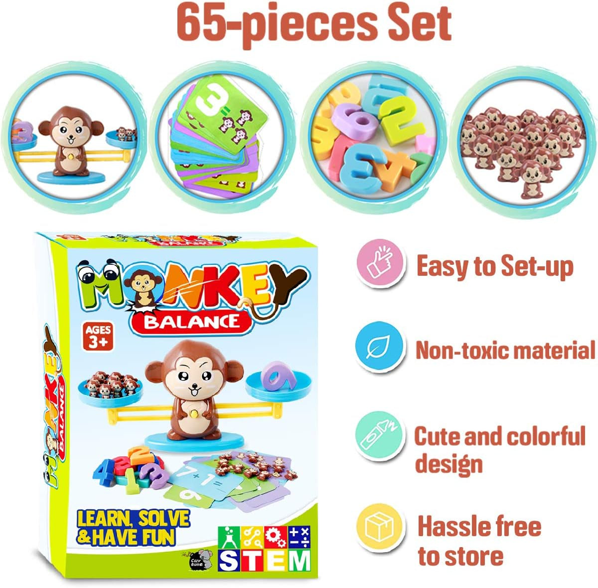 ™ Monkey Scale Balance Counting Toys Math Games STEM Preschool Educational Toys for 3 4 5 Year Olds Math Educational Kindergarten Number Learning Games Gifts for Boy Girl Birthdays Christmas