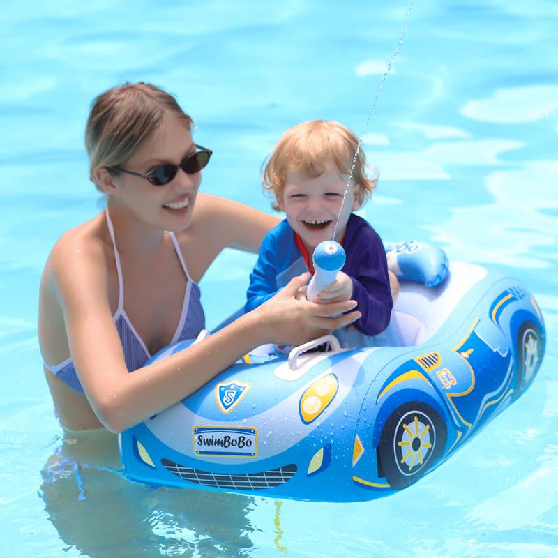 Swimbobo Blue Thicken Pvc Toddler Pool Float with Seat Boat Inflatable Water Gun Ride-On Car for Kids Outdoor Toys for Summer Watergun