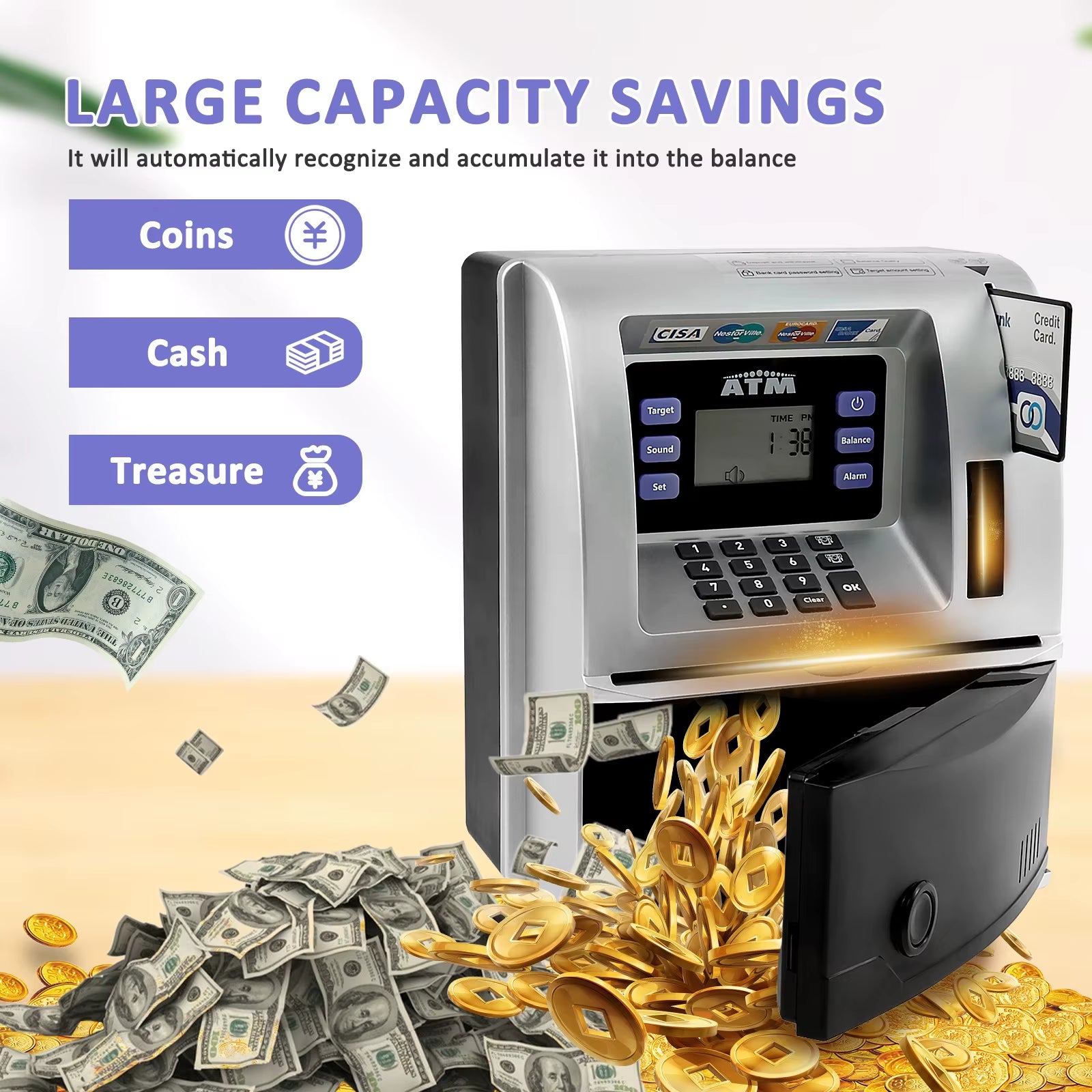 ATM Piggy Bank Convenient Kids ATM Machine Safe Talking ATM Piggy Banks Upgraded Digital Electronic Savings Safe Machine Box
