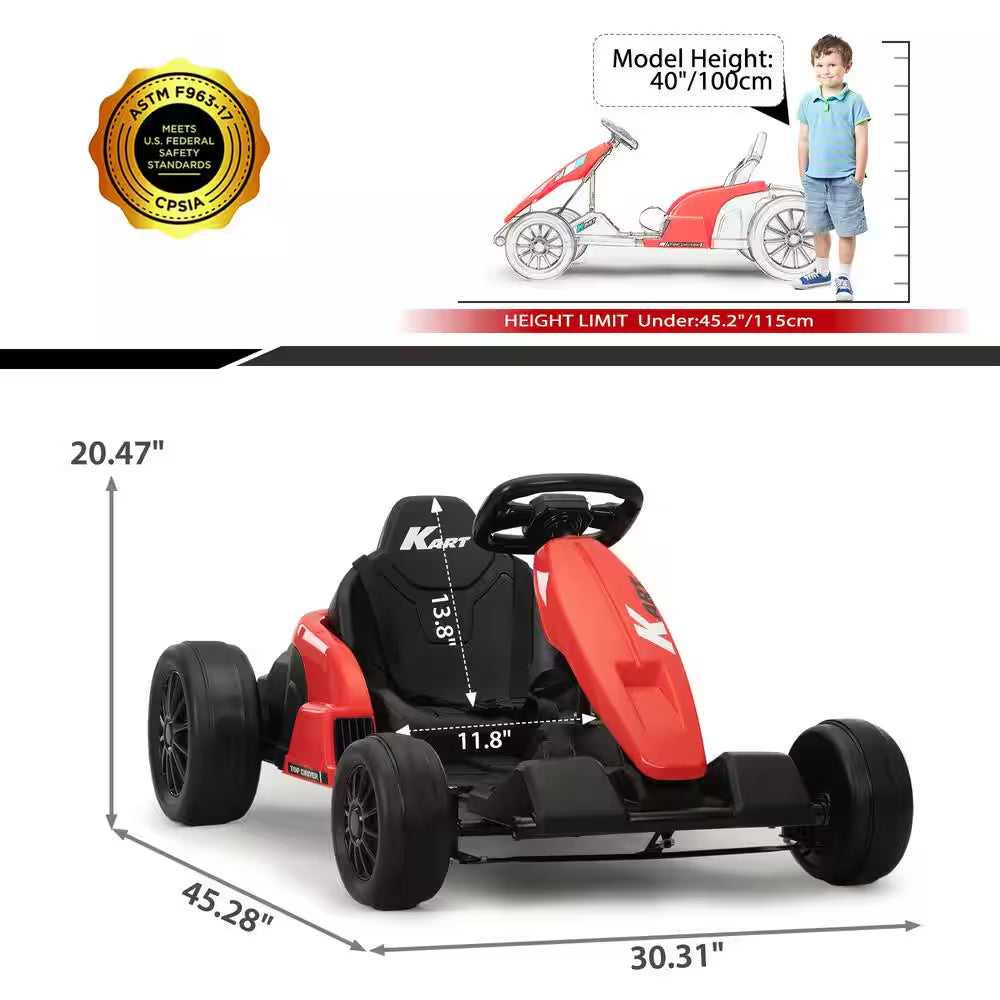 24-Volt Kids Ride on Drift Car Electric Go Kart for Kids Ages 4-16 Ride on Toy Car W/Music, Red and Black