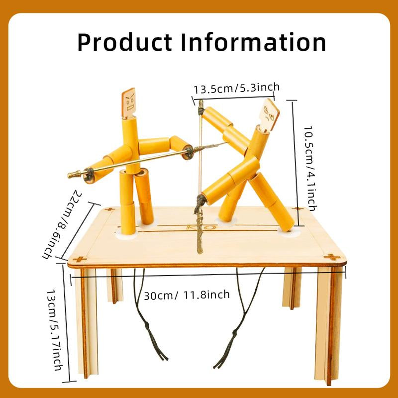 Nautydaddy Bamboo Robots Fighting Game Set for Kids & Adults - 2 Robots, Wooden Arena, Weapons, Stickers, Balloons, Control Ropes - Classic Kungfu Style - Perfect Gift for Christmas, Birthdays