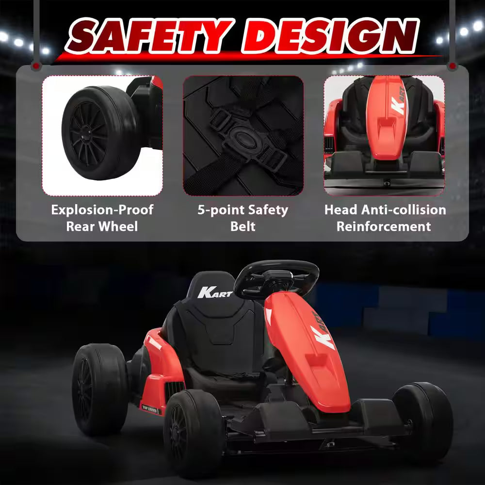 24-Volt Kids Ride on Drift Car Electric Go Kart for Kids Ages 4-16 Ride on Toy Car W/Music, Red and Black